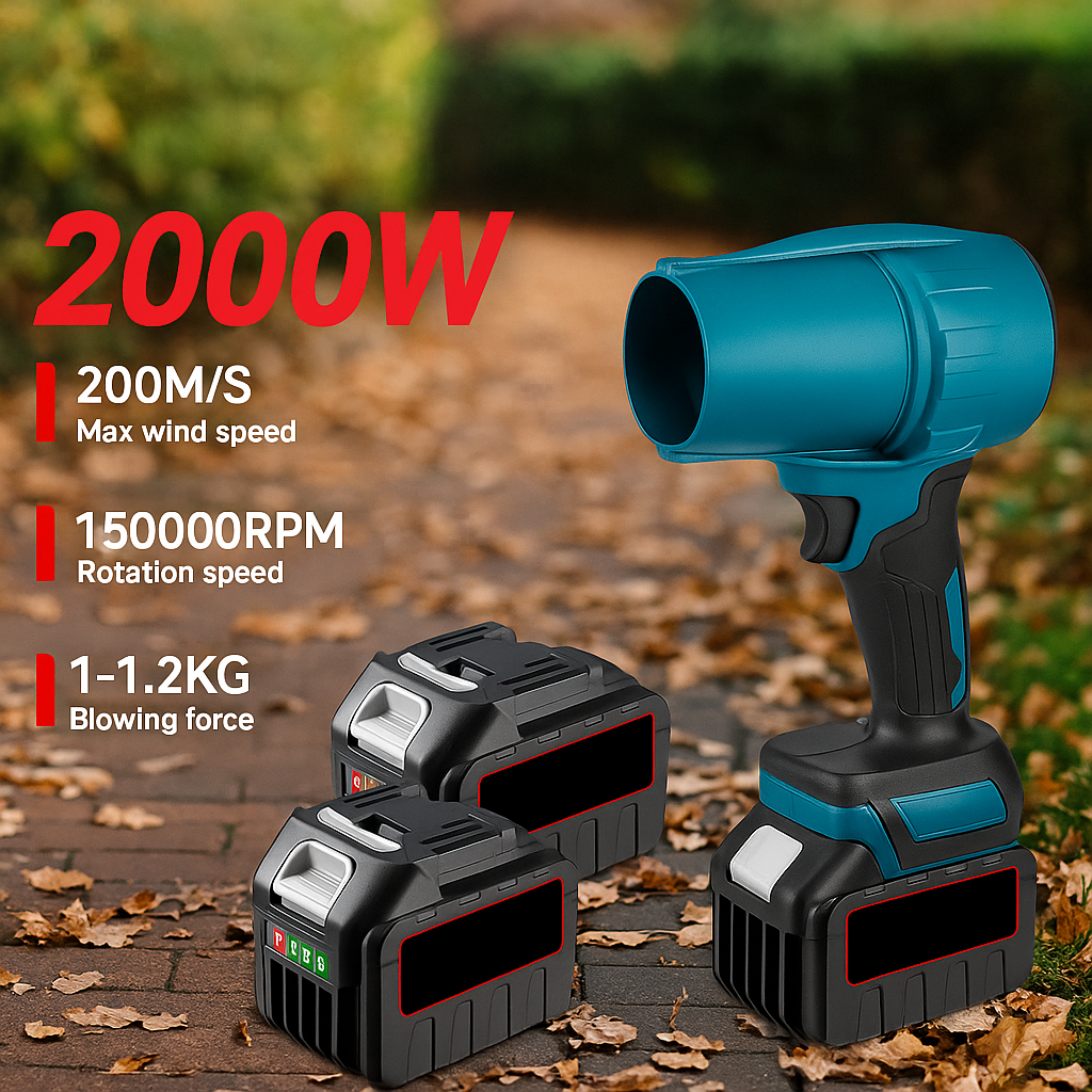Souffleur à feuilles turbo sans fil 2 000 W – Dépoussiéreur à air sans balais 200 m/s compatible avec batterie Makita