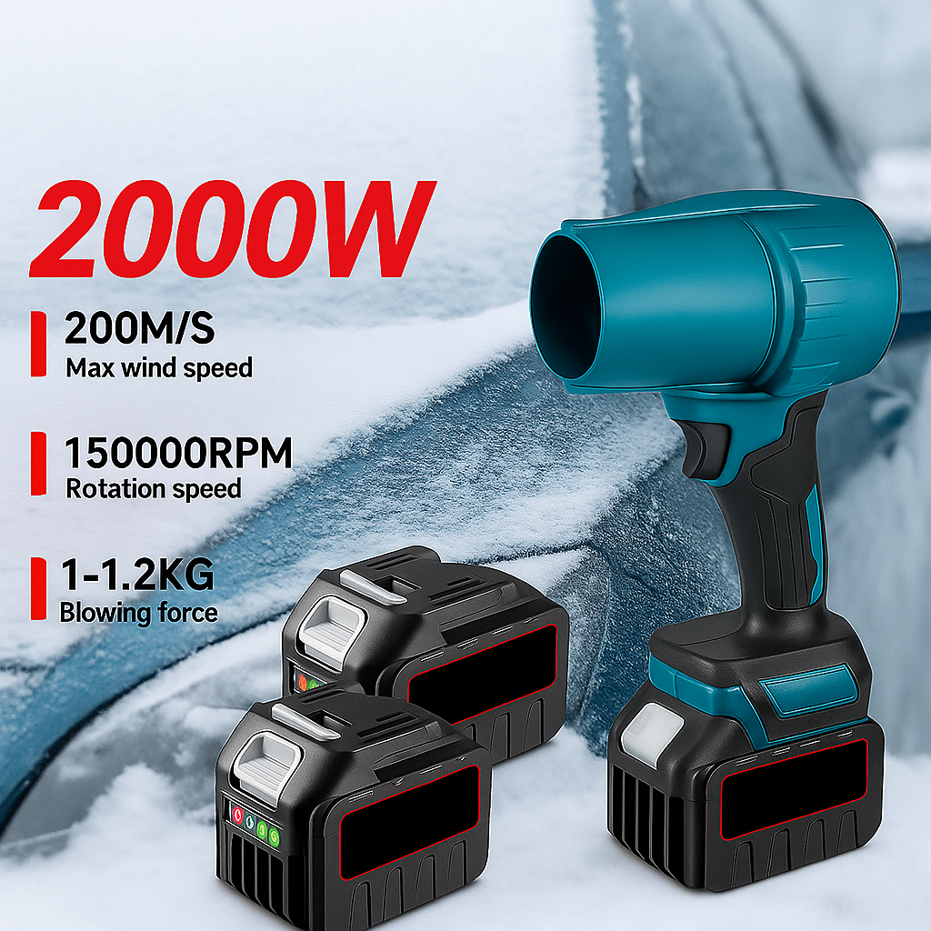 Souffleur à feuilles turbo sans fil 2 000 W – Dépoussiéreur à air sans balais 200 m/s compatible avec batterie Makita