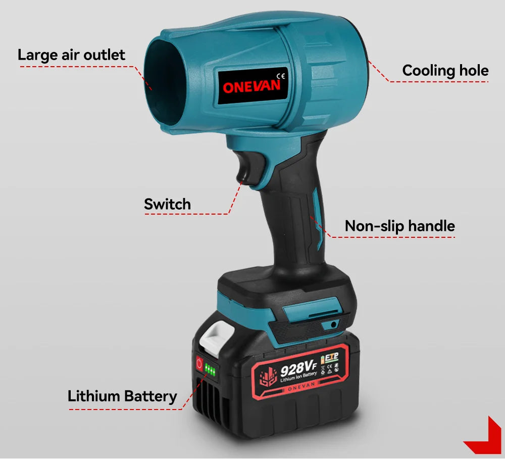 Souffleur à feuilles turbo sans fil 2 000 W – Dépoussiéreur à air sans balais 200 m/s compatible avec batterie Makita